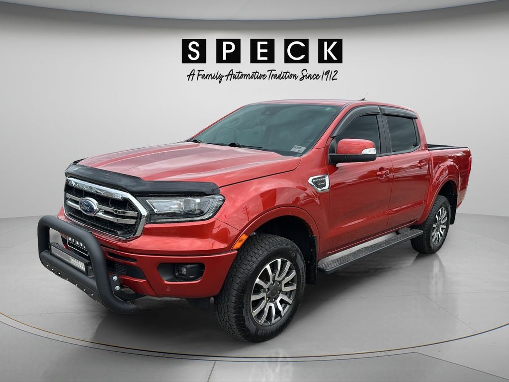 2019 Ford Ranger LARIAT in Hot Pepper Red Metallic Tinted Clearcoat — front three-quarter view