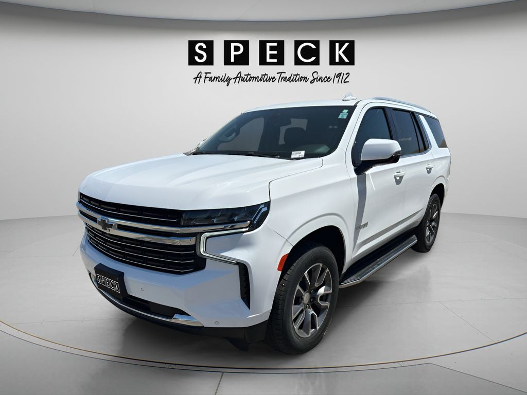 2021 Chevrolet Tahoe LT in Summit White — front three-quarter view