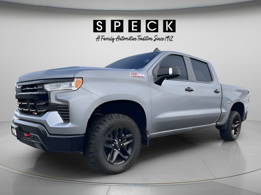 2024 Chevrolet Silverado 1500 4WD Crew Cab Short Bed LT Trail Boss in Sterling Gray Metallic — front three-quarter view