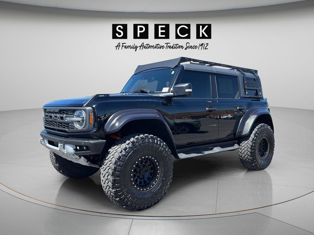 2022 Ford Bronco Raptor in Shadow Black — front three-quarter view