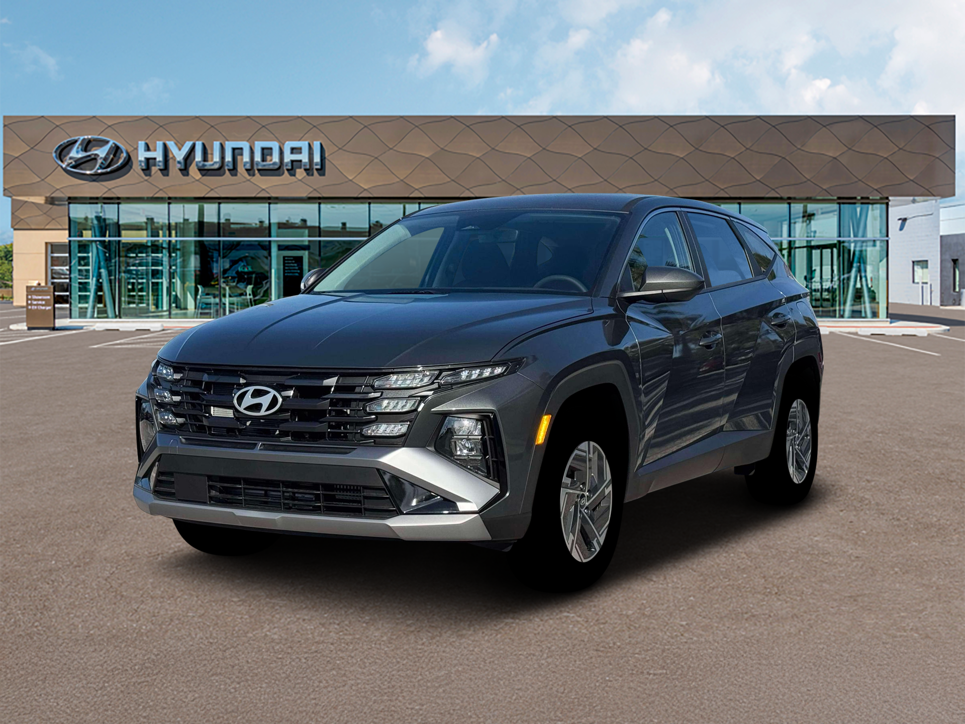 2026 Hyundai TUCSON Blue SE in Amazon Gray — front three-quarter view