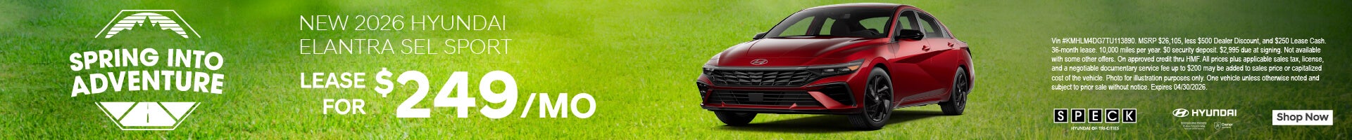 lease a new 2026 hyundai elantra for 249 per month